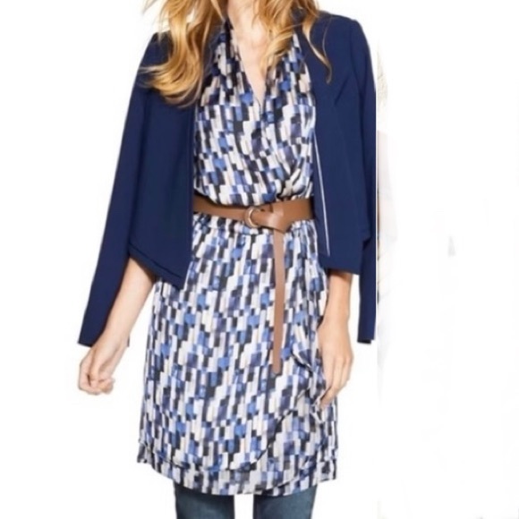 White House Black Market Sleeveless Geometric Wrap A Line Flowy Dress Size 6 - Picture 2 of 15